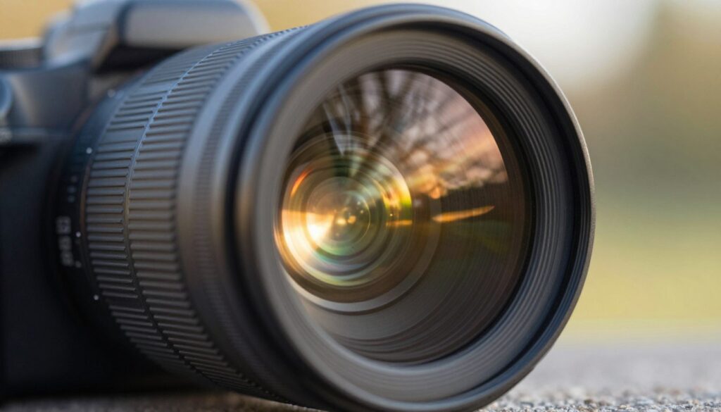 A close-up view of a professional camera lens capturing light beams entering through the glass. The foreground features the gleaming lens with intricate details, showcasing the texture of the glass and metallic elements. In the middle, rays of sunlight filter through, creating a beautiful spectrum of colors reflecting off the lens surface. The background is softly blurred, depicting a serene outdoor setting, suggesting a tranquil photography environment. The lighting is warm and inviting, enhancing the brilliance of the light. The atmosphere is one of focus and creativity, illustrating the precision and clarity achievable with fixed ND filters. A close-up view of a professional camera lens capturing light beams entering through the glass. The foreground features the gleaming lens with intricate details, showcasing the texture of the glass and metallic elements. In the middle, rays of sunlight filter through, creating a beautiful spectrum of colors reflecting off the lens surface. The background is softly blurred, depicting a serene outdoor setting, suggesting a tranquil photography environment. The lighting is warm and inviting, enhancing the brilliance of the light. The atmosphere is one of focus and creativity, illustrating the precision and clarity achievable with fixed ND filters.